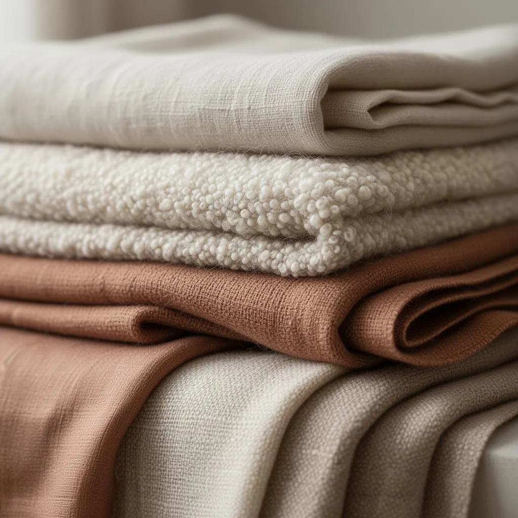 Stacked layered textiles in warm neutral tones
